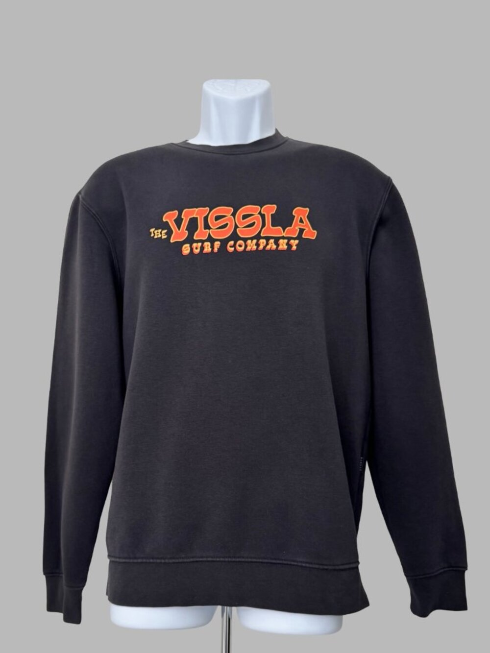 Vissla Surf Co Sweatshirt Men’s Medium Black Soft Crewneck Orange Logo Surf